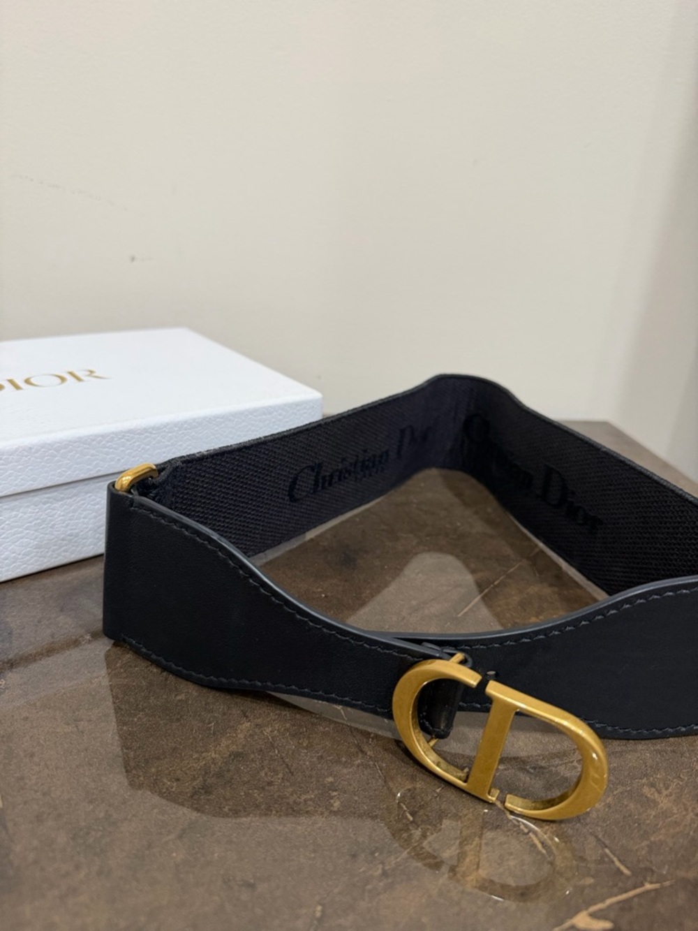 Dior Black Leather Belt with Gold CD Buckle - Picture 3 of 3